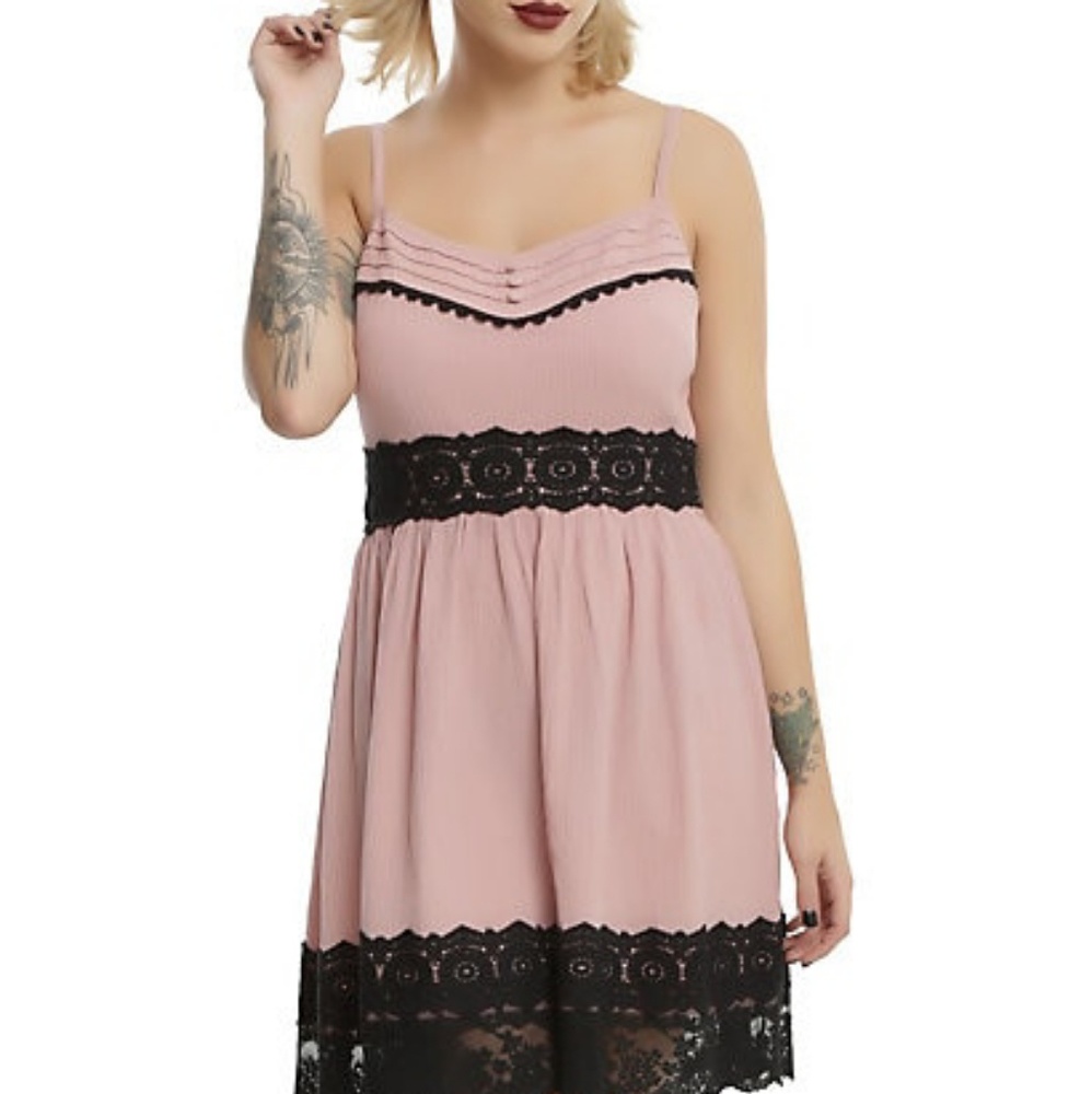 BLUSH & BLACK LACE TRIM BABY DOLL DRESS